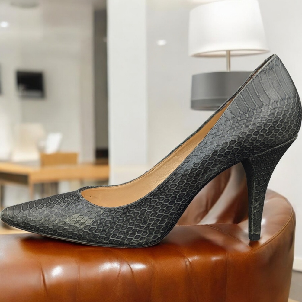 Talbots Dina Pump Heels Reptile Skin Print Shadow Gray Pointed‎ Toe  8 1/2 B